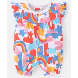 Babyhug 100% Cotton Knit Frill Sleeves Romper with Rainbow Print - Multicolour-picture-34