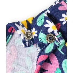 Babyhug 100% Cotton Knit Frill Sleeves Romperwith Floral Print & Bow Applique - Navy Blue image 5