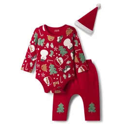 Babyhug 100% Cotton Knit Full Sleeves Christmas Printed Onesie with Leggings & Cap - Red-picture-14