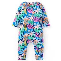 Babyhug 100% Cotton Knit Full Sleeves Front Open Romper with Tropical Theme Print - Navy Blue-image-27