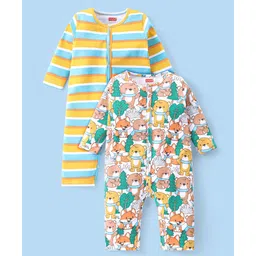 Babyhug 100% Cotton Knit Full Sleeves Front Open Striped &  Animal Print Rompers  Pack of 2 - Multicolour-picture-20