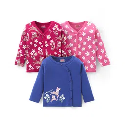 Babyhug 100% Cotton Knit Full Sleeves Front Open Vests With Floral Print Pack of 3 - Multicolor-picture-14