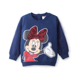 Babyhug 100% Cotton Knit Full Sleeves Minnie Mouse Graphics with Mesh & Sequins Detailing Sweatshirt - Navy Blue-picture-14