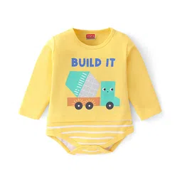 Babyhug 100% Cotton Knit Full Sleeves Onesie Truck Print - Yellow-picture-28