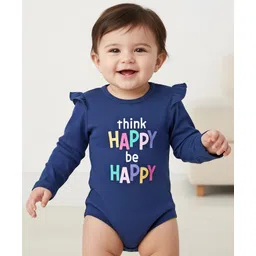 Babyhug 100% Cotton Knit Full Sleeves Onesie With Text Print - Navy Blue-picture-14