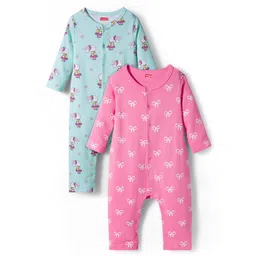 Babyhug 100% Cotton Knit Full Sleeves Rompers With With Bow & Bunny Print Pack of 2 - Pink & Light Blue-image-44