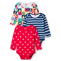 Babyhug 100% Cotton Knit Full Sleeves Striped Onesies with Star Print Pack of 3 - Multicolor-picture-35