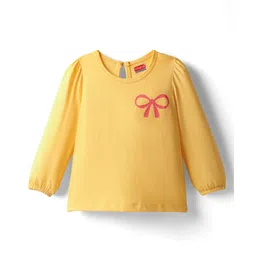 Babyhug 100% Cotton Knit Full Sleeves T-Shirt with Bow Print - Yellow-picture-32