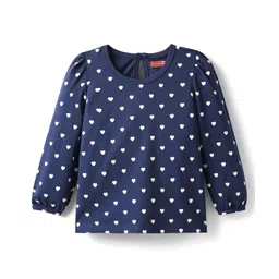 Babyhug 100% Cotton Knit Full Sleeves T-Shirt with Heart Print - Navy Blue-picture-34