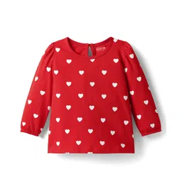 Babyhug 100% Cotton Knit Full Sleeves T-Shirt with Heart Print - Red-picture-22
