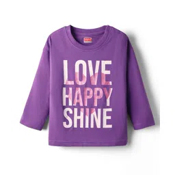 Babyhug 100% Cotton Knit Full Sleeves T-Shirt with Love Happy Shine Text Print - Purple-picture-31