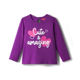 Babyhug 100% Cotton Knit Full Sleeves T-Shirt with Text Print - Violet-picture-21