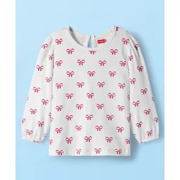 Babyhug 100% Cotton Knit Full Sleeves T-Shirts With Bow Print - White-picture-14