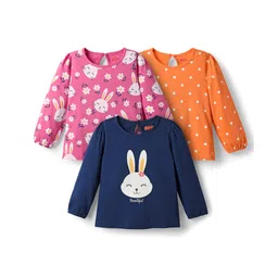 Babyhug 100% Cotton Knit Full Sleeves T-Shirts with Bunny & Polka Dots Print Pack of 3 - Navy Blue Pink & Orange-picture-17