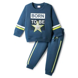 Babyhug 100% Cotton Knit Full Sleeves Text Printed T-Shirt & Lounge Pant Set - Navy Blue-picture-23