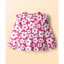 Babyhug 100% Cotton Knit Full Sleeves Top with Floral Print & Frill Detailing - Pink-picture-30