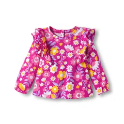 Babyhug 100% Cotton Knit Full Sleeves Top with Floral Print & Frill Detailing - Pink-picture-24