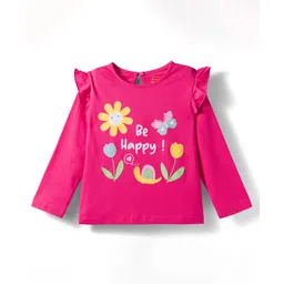 Babyhug 100% Cotton Knit Full Sleeves Top with Frill & Floral Print - Dark Pink-picture-34