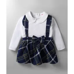 Babyhug 100% Cotton Knit Full Sleeves With Top & Skirts Checkered - White & Blue-picture-13