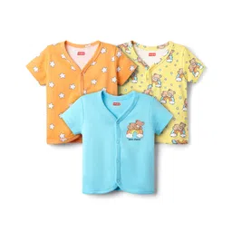 Babyhug 100% Cotton Knit Half Sleeves Animal & Star Printed Front Open Vests Pack of 3 - Light Blue Orange & Yellow-picture-13