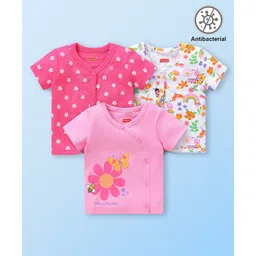 Babyhug 100% Cotton Knit Half Sleeves Antibacterial Set of Vests with Floral Print Pack of 3 - Multicolour-picture-25