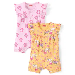 Babyhug 100% Cotton knit Half Sleeves Floral & Bunny Printed Romper Pack Of 2 - Multicolor-picture-27