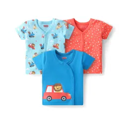 Babyhug 100% Cotton Knit Half Sleeves  Front Open Set of Vests Lion Car & Star Print  Pack of 3 - Multicolour-picture-29