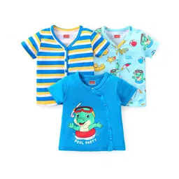 Babyhug 100% Cotton Knit Half Sleeves  Front Open Set of Vests  Striped & Crocodile Print Pack of 3 - Multicolour-picture-26