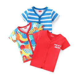 Babyhug 100% Cotton Knit Half Sleeves Front Open Vest Watermelon Print Pack of 3 - Multicolour-picture-27