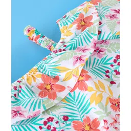 Babyhug 100% Cotton Knit Half Sleeves Off Shoulder Top Floral Print - Multicolour image 3