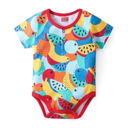 Babyhug 100% Cotton Knit Half Sleeves Onesie With Fruits Print - Blue-picture-27