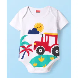 Babyhug 100% Cotton Knit Half Sleeves Onesie with Tropical Theme Print - White-picture-27