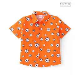 Babyhug 100% Cotton Knit Half Sleeves Regular Shirt with Soccer Ball Print - Orange-picture-10