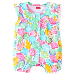 Babyhug 100% Cotton Knit Half Sleeves Romper with Sea Shell Print - Multicolour-picture-28