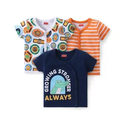 Babyhug 100% Cotton Knit Half Sleeves Striped & Printed Set Of Vests Pack Of 3 - Multicolor-picture-28