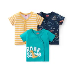 Babyhug 100% Cotton Knit Half Sleeves Striped & Printed Set Of Vests Pack Of 3 - Multicolor-picture-31