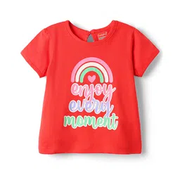 Babyhug 100% Cotton Knit Half Sleeves T-Shirt with Text & Rainbow Print - Red-picture-12