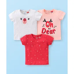 Babyhug 100% Cotton Knit Half Sleeves Tee With Puppy Graphics Pack Of 3- Multicolour-image-12