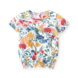 Babyhug 100% Cotton Knit Half Sleeves Top Floral Print-Off White-picture-25