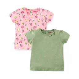 Babyhug 100% Cotton Knit Half Sleeves Top Floral Print Pack Of 2 - Multicolor-picture-33