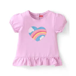 Babyhug 100% Cotton Knit Half Sleeves Top With Frill & Rainbow Sequins Detailing - Purple-picture-11