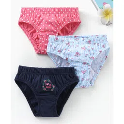 Babyhug 100% Cotton Knit Panties Floral & Polka Dots Print Pack of 3 - Blue Pink-picture-19