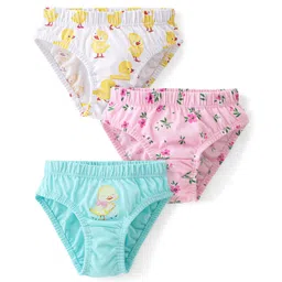 Babyhug 100% Cotton Knit Panties Floral Print Pack of 3 - Multicolour image 1