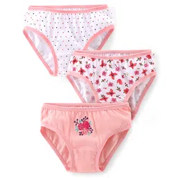 Babyhug 100% Cotton Knit Panties Floral Print Pack of 3 - Pink & White-picture-10