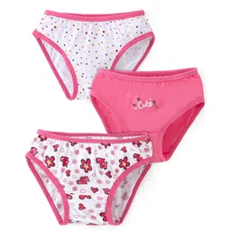 Babyhug 100% Cotton Knit Panties Floral Print Pack of 3 - Pink & White-picture-11