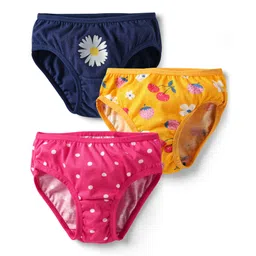 Babyhug 100% Cotton Knit Panties with Floral & Polka Dot Print Pack of 3 - Navy Blue & Pink-picture-28