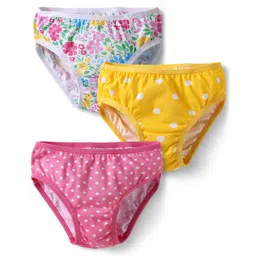 Babyhug 100% Cotton Knit Panties with Floral & Polka Dots Print Pack of 3 - Yellow Pink & White-picture-26