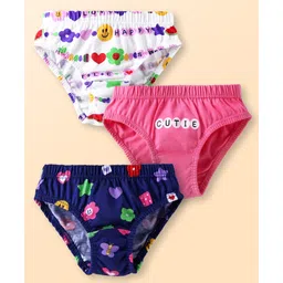 Babyhug 100% Cotton Knit Panties with Floral Print Pack of 3 - Pink Blue & White-picture-16
