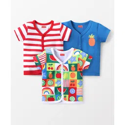 Babyhug 100% Cotton Knit Set of Vests with Striped & Tropical Print Pack of 3 - Multicolour-picture-34