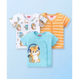Babyhug 100% Cotton Knit Set of  Vests with Striped Crocodile & Tiger Print Pack of 3 - Multicolour-picture-32